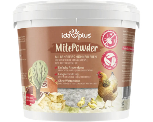 Produit anti-rampants IdaPlus MitePowder, 250g pour l'hygiène et l'entretien du poulailler, Gurlite 100%
