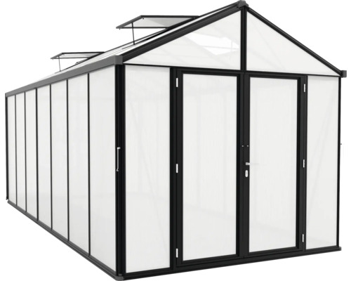 Gewächshaus mit Dachfenstern und Doppeltür