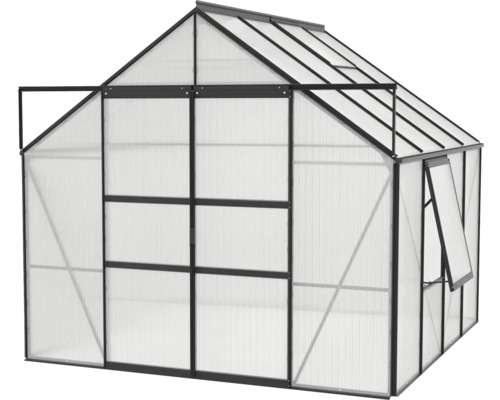 Serre avec cadre noir et parois transparentes