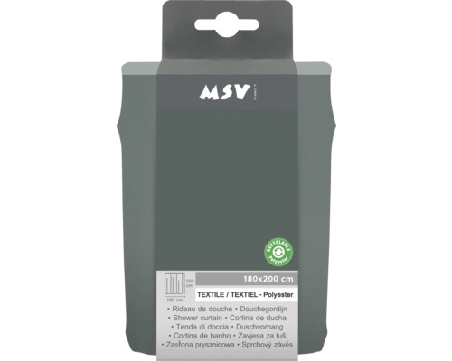 Verpackung eines Duschvorhangs aus Textil und Polyester mit den Maßen 180 mal 200 Zentimeter