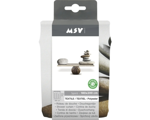 Rideau de douche MSV Spirit 180x200 cm en polyester avec motif de pierres