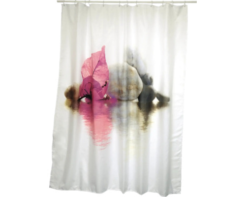 Rideau de douche avec motif de pierres et de fleurs