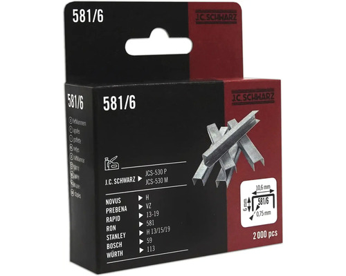 Tackerklammer JC Schwarz 581/06, 2000 Stk J.C. Schwarz Heftklammern 581/6, 2000 Stück
