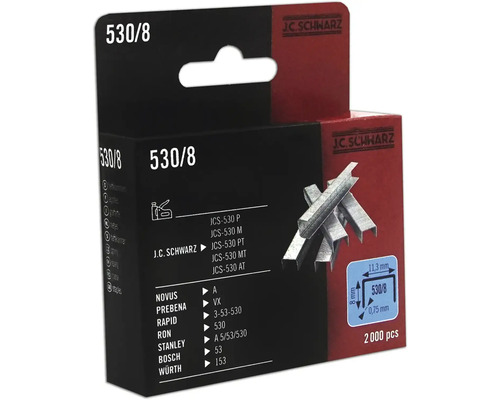 Tackerklammer JC Schwarz 530/08, 2000 Stk J C Schwarz 530/8 Klammern, 2000 Stück
