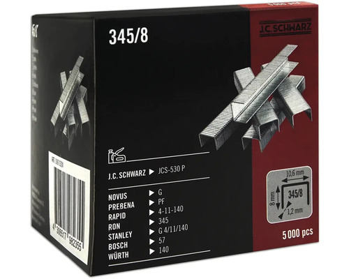 Agrafes J.C. Schwarz 345/8, 5000 pièces, compatibles avec diverses agrafeuses