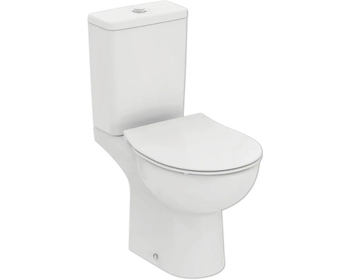 Set combinaison WC Ideal Standard Eurovit cuvette à fond creux sans bride de rinçage blanc brillant avec abattant WC W007501