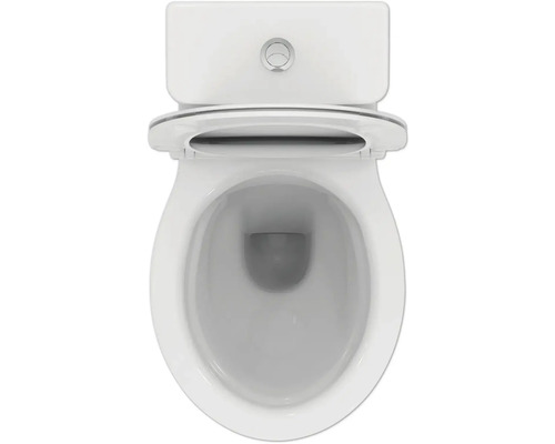 Vue de dessus de toilettes blanches avec couvercle de toilette ouvert