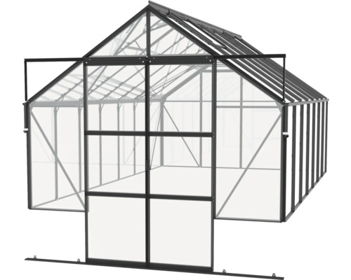 Serre avec porte coulissante ouverte