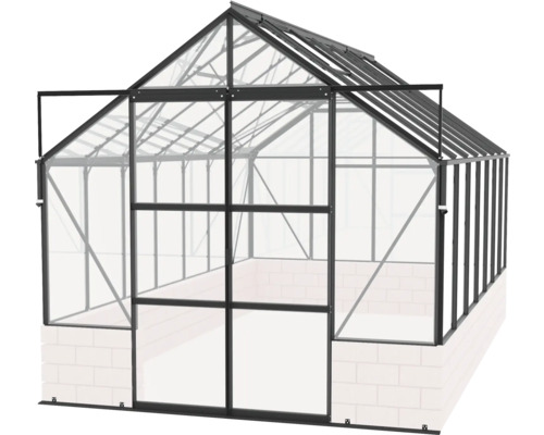 Serre avec parois en verre et cadre en aluminium