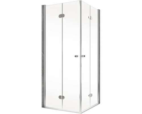 Cabine de douche d''angle avec verre clair et cadre métallique