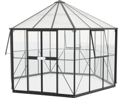 Serre avec cadre en acier et plaques en polycarbonate