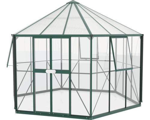 Serre avec cadre en acier et plaques en polycarbonate