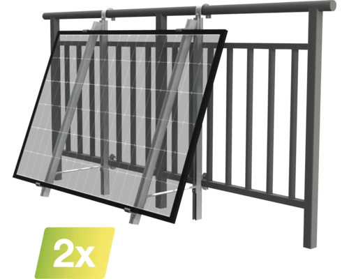 Fixation de balcon Green Solar pour 2 modules 20189 Centrale de balcon pour montage sur la balustrade, deux pièces