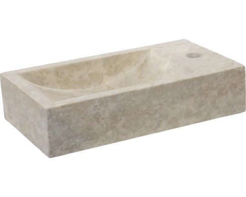 Differnz Handwaschbecken Hura L 40 x 22 cm Marmor creme mit Beschichtung 38.006.30 Rechteckiges Aufsatzwaschbecken aus Naturstein