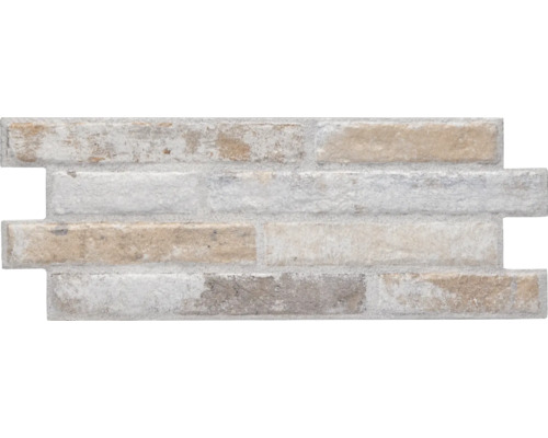 Pierre de parement en grès cérame fin Klimex UltraStrong Long Brick Rustic beige mix 16 x 40 cm beige Carreau décoratif avec motif de brique pour l''intérieur