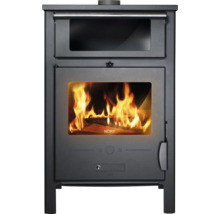 Poêle à bois avec bois de chauffage et flammes