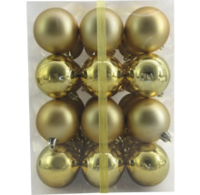 Verpackung mit zwölf goldenen Christbaumkugeln