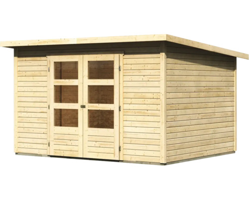 Holzgartenhaus mit Flachdach und Doppeltür