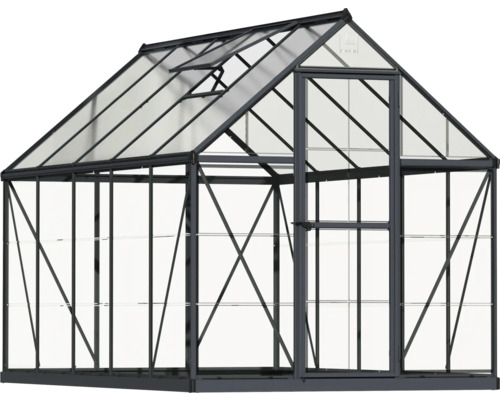 Gewächshaus mit Regalen, Tür und Dachfenster