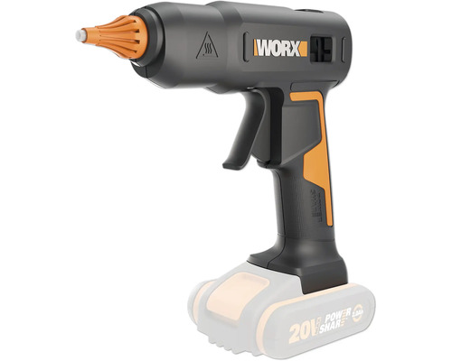 Akku-Heißklebepistole WORX WX045.9, ohne Akku und Ladegerät Akku-Heissklebepistole mit orangefarbener Düse von Worx