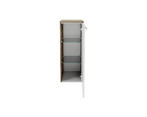 Offener Badschrank mit Glasablagen für das Badezimmer