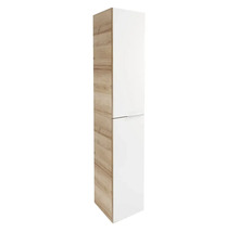 Armoire haute avec effet bois et porte blanche