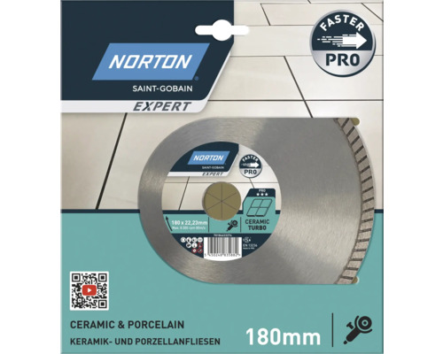 Norton Saint-Gobain Expert Diamanttrennscheibe für Keramik und Porzellanfliesen, 180 mm
