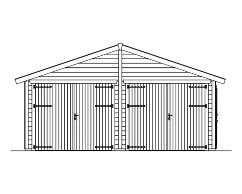 Illustration d''un garage double avec portes en bois et toit à deux pans