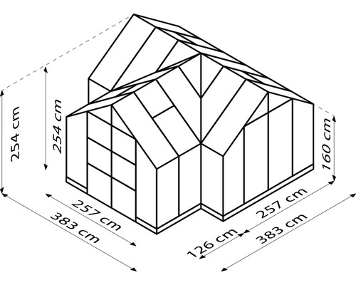 Schéma technique d''une serre avec indications de dimensions