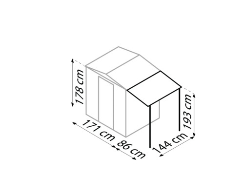 Zeichnung eines Gartenhauses mit Maßangaben
