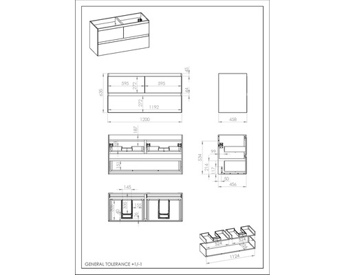 Dessin technique d''un meuble sous-lavabo avec dimensions