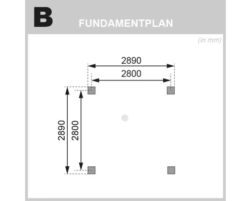 Fundamentplan mit Maßangaben in Millimetern