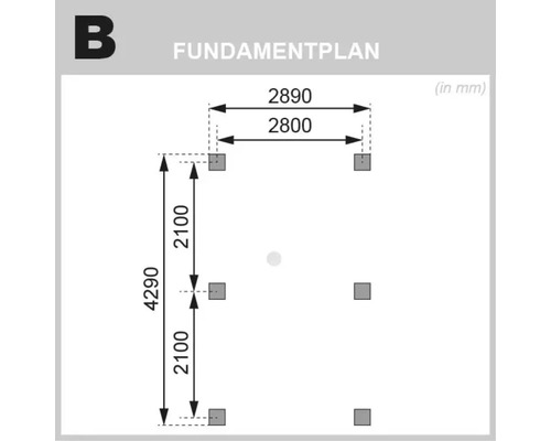 Fundamentplan mit Maßangaben in Millimeter