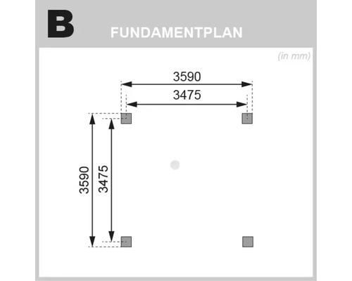 Fundamentplan mit Maßangaben in Millimeter