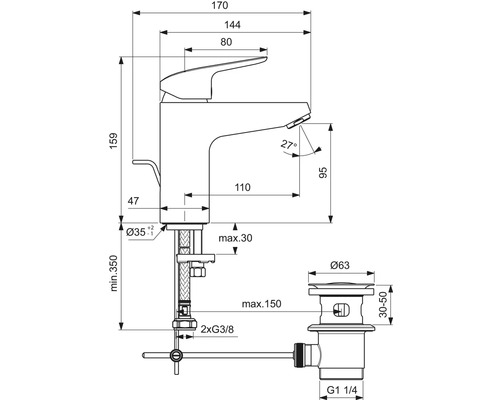 Dessin technique d''un robinet avec les dimensions