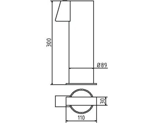 Schéma technique d''un robinet avec indications de dimensions.