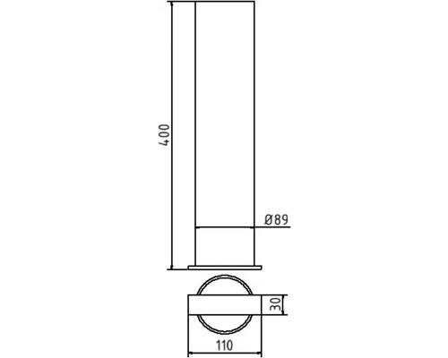 Technische Zeichnung einer Rohrstütze mit Maßangaben.