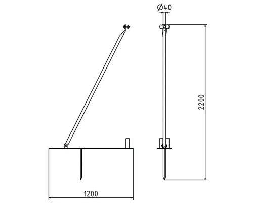 Dessin technique d''un séchoir à linge avec les dimensions 1200, 2200 et diamètre 40.