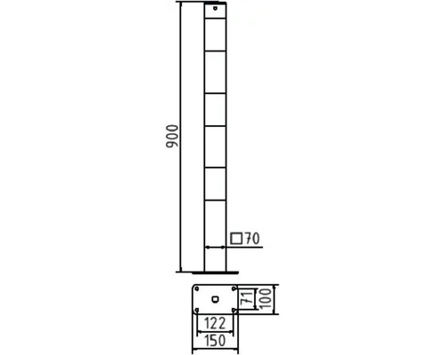 Dessin technique d''un poteau de protection anti-collision avec indications de dimensions