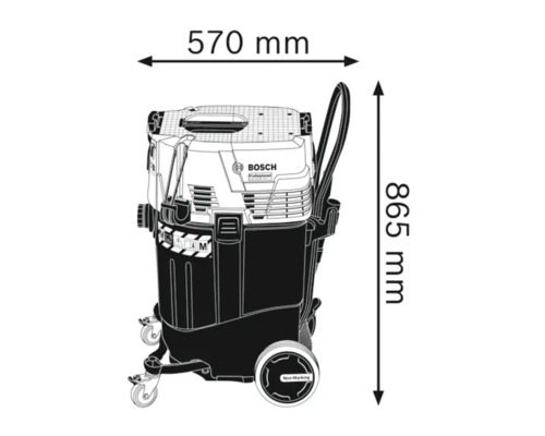 Image d''un aspirateur industriel mesurant 570 mm de large et 865 mm de haut.