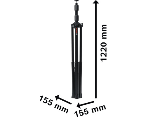 Bosch Professional Baustativ mit einer Höhe von 1220 mm und einer Standfläche von 155 mm