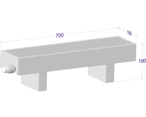 Radiateur avec dimensions 700 x 180 x 190 millimètres