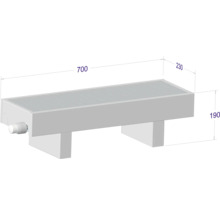 Radiateur avec dimensions 700 x 230 x 190 millimètres.