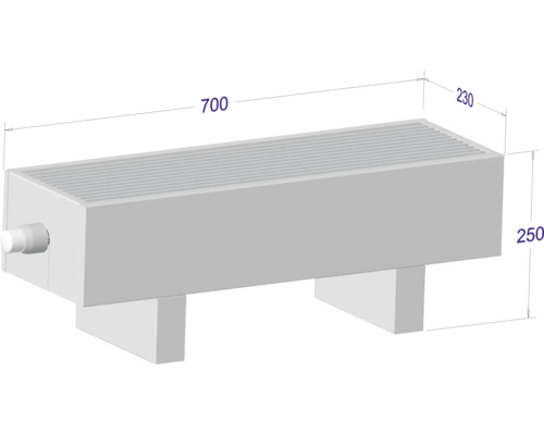 Heizkörper mit den Maßen 700 x 230 x 250 mm