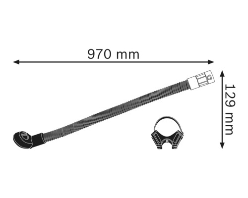 Illustration d''un siphon avec indications de dimensions : 970 mm de long et 129 mm de haut.