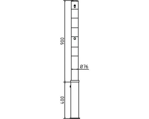 Dessin technique d''un poteau avec des dimensions de 400 et 900 millimètres et un diamètre de 76 millimètres.