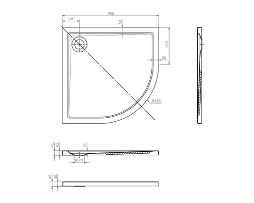 Dessin technique d''un receveur de douche avec cotes