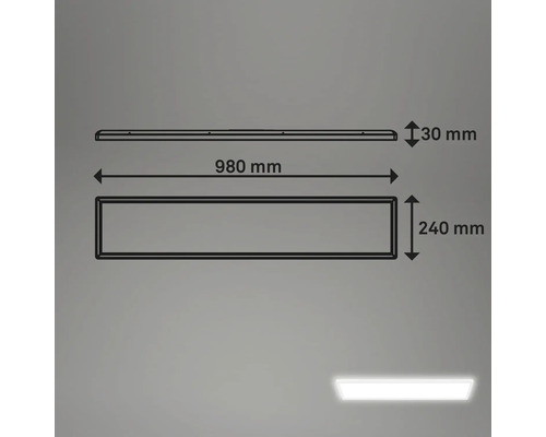 Schéma technique d''une lampe LED avec des dimensions de 980 mm de longueur, 240 mm de largeur et 30 mm de hauteur.