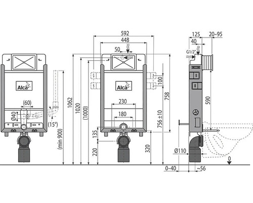 Schéma technique d''un bâti-support avec dimensions