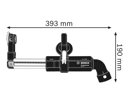 Bosch GDE 16 Staubabsaugung mit Maßangaben 393 mm und 190 mm